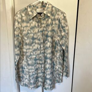 Lafayette 148 100% Cotton Patterned Blue White Button Up Fall Winter Shirt